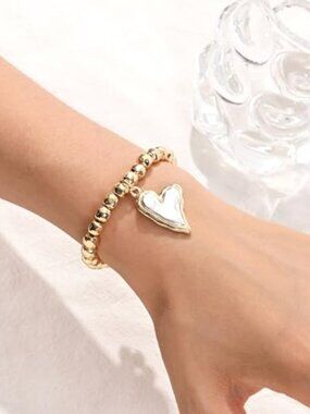 14k gold plated stone beads and alloy beads handmade stretch bracelet